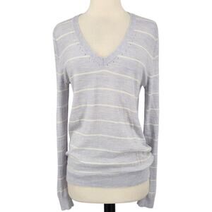 Banana Republic Merino Wool V‑Neck Sweater – Pastel Stripe Knit – Size Medium